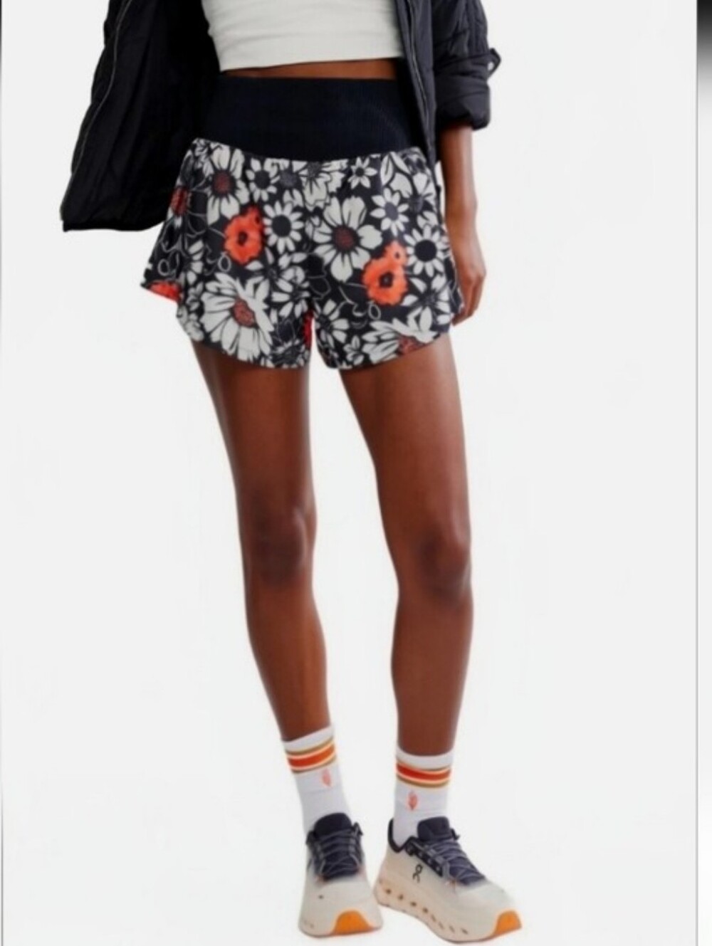 Free People FP Movement Carpe Diem Shorts In Tuxedo Floral Sz L, NWT